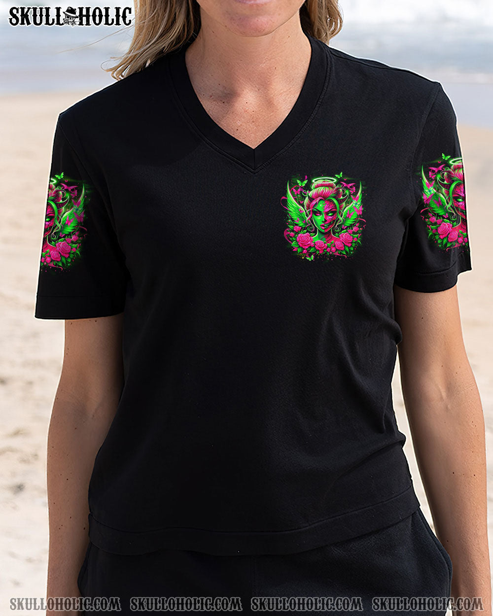 My Wings Are Broken One of Those Days Gothic Angel and Devil Neon Green Roses AOP Shirts _11_ fuMWE