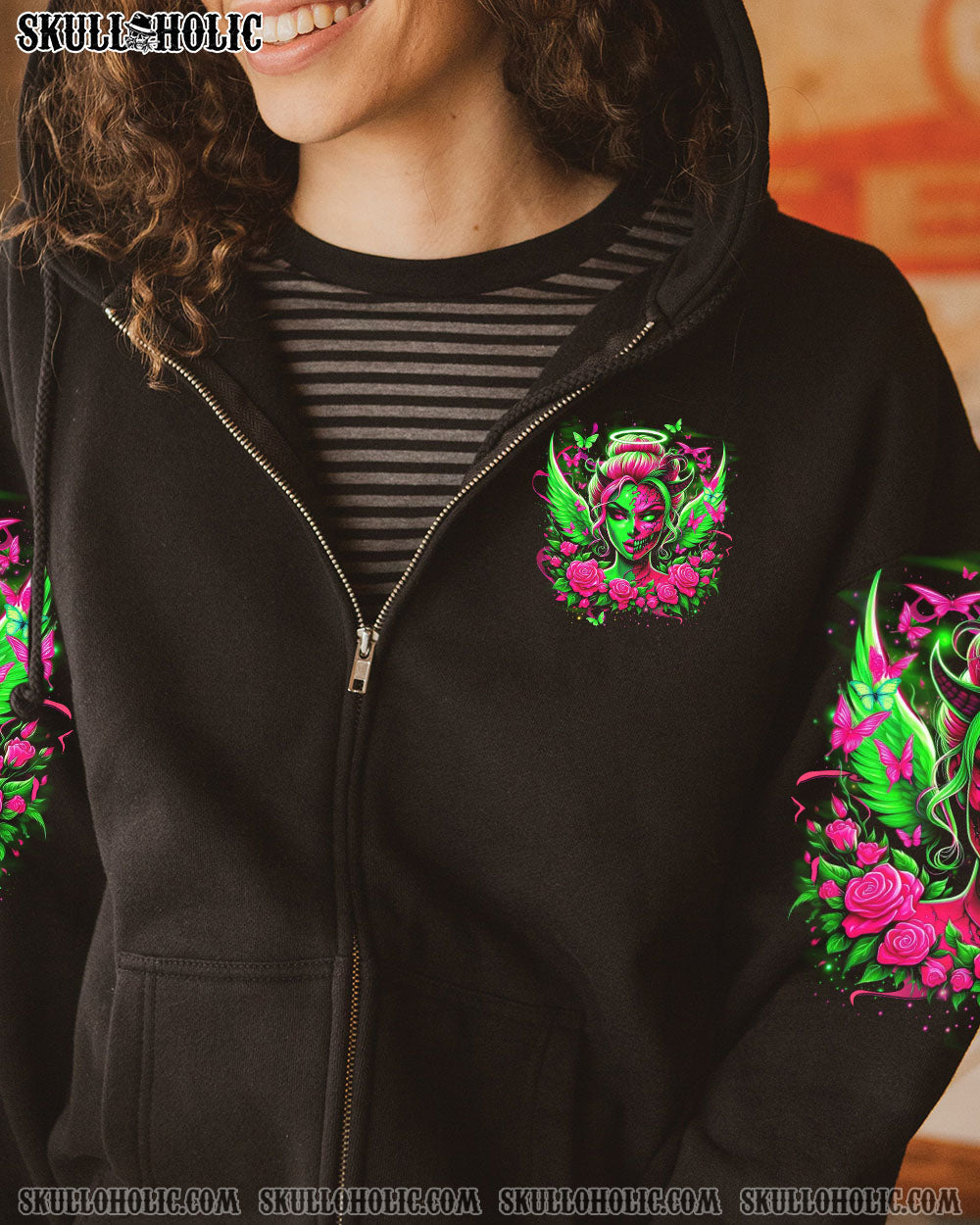 My Wings Are Broken One of Those Days Gothic Angel and Devil Neon Green Roses AOP Shirts _4_ xewYP