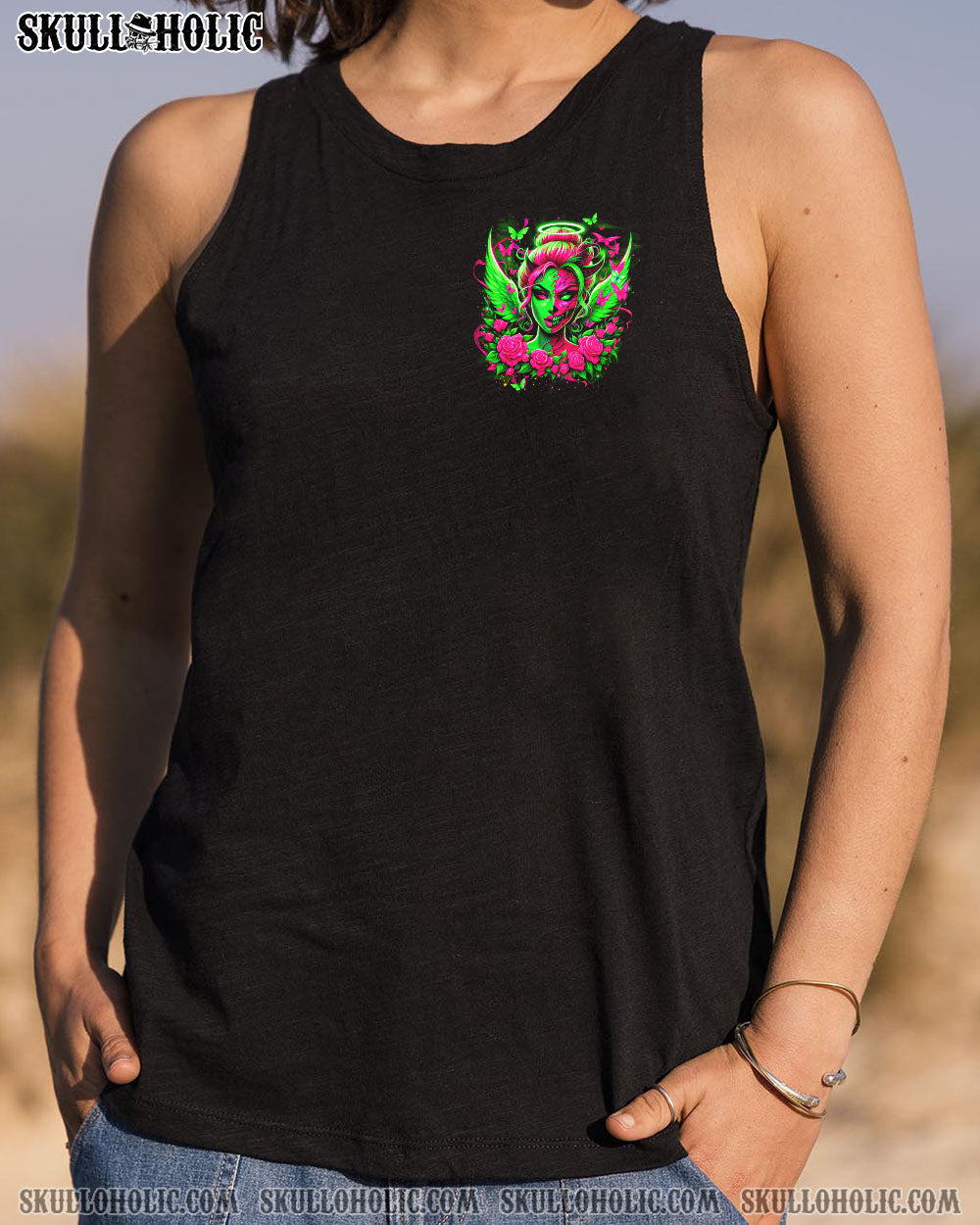 My Wings Are Broken One of Those Days Gothic Angel and Devil Neon Green Roses AOP Shirts _6_ 9SeSp