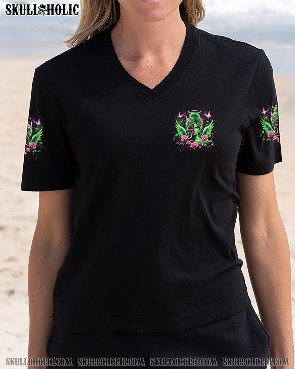 My Wings are Broken One of Those Days Neon Skull Girl Gothic Graphic AOP Shirts _11_ yaKxz