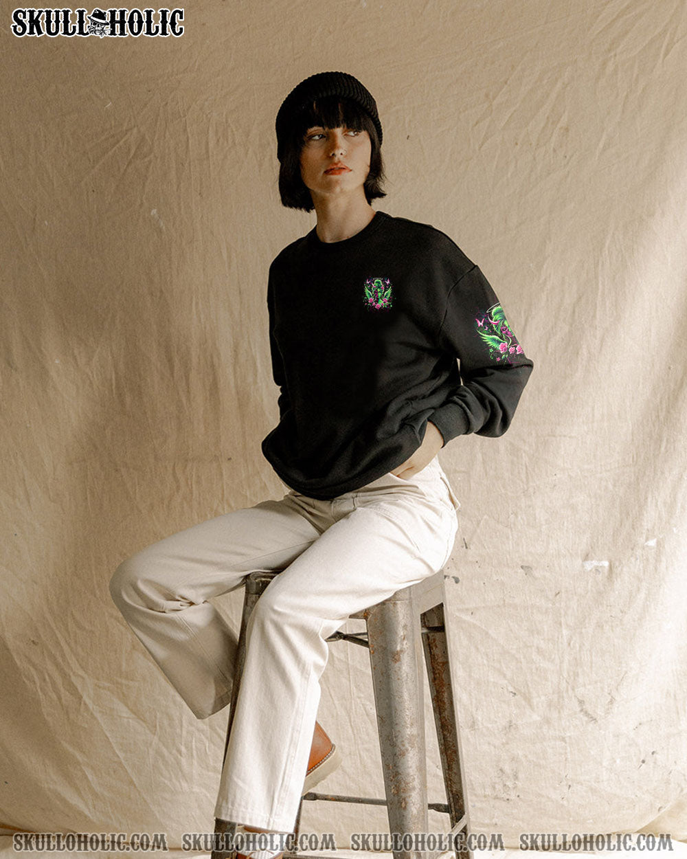 My Wings are Broken One of Those Days Neon Skull Girl Gothic Graphic AOP Shirts _2_ Oys2n