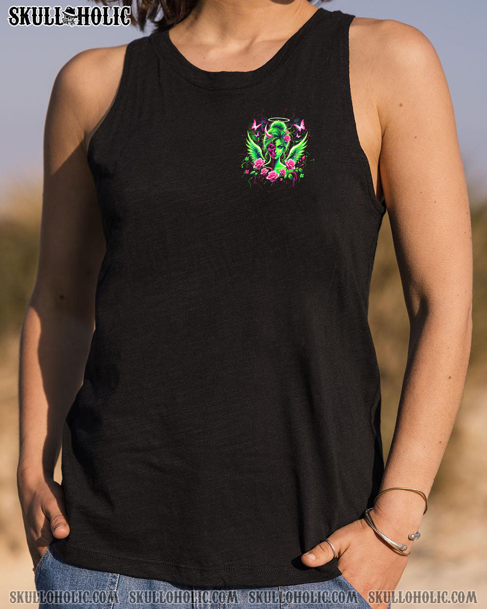 My Wings are Broken One of Those Days Neon Skull Girl Gothic Graphic AOP Shirts _6_ 40IhN