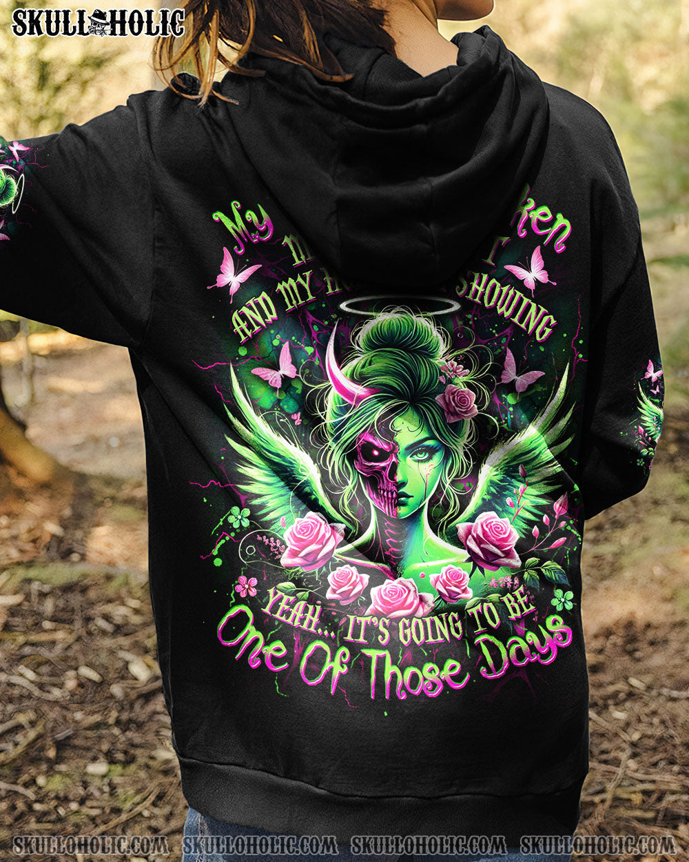 My Wings are Broken One of Those Days Neon Skull Girl Gothic Graphic AOP Shirts _8_ Or06c