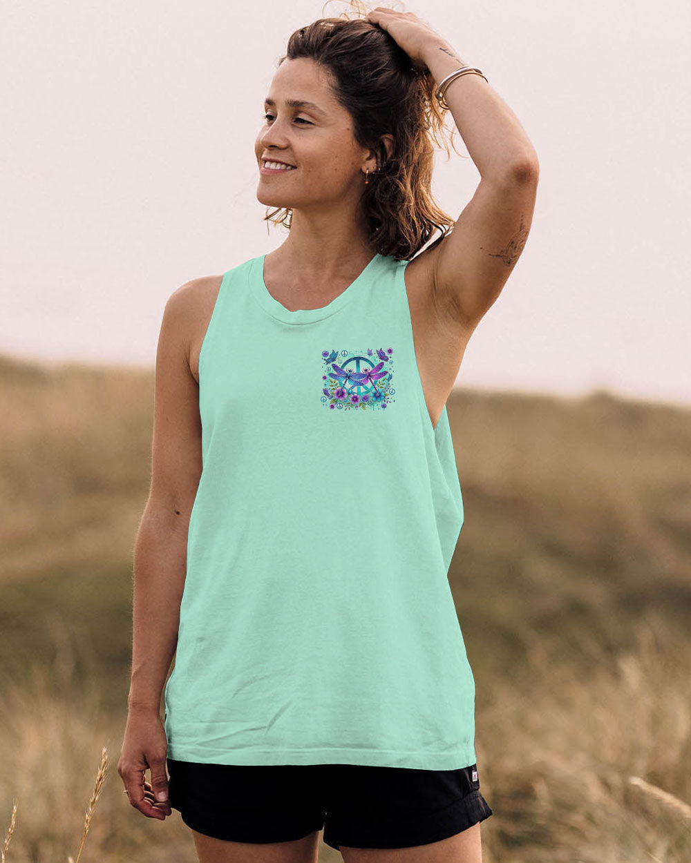 Never Get Old or Go Out of Style Kindness Dragonfly and Peace Sign Graphic AOP Shirts _12_ YW52d