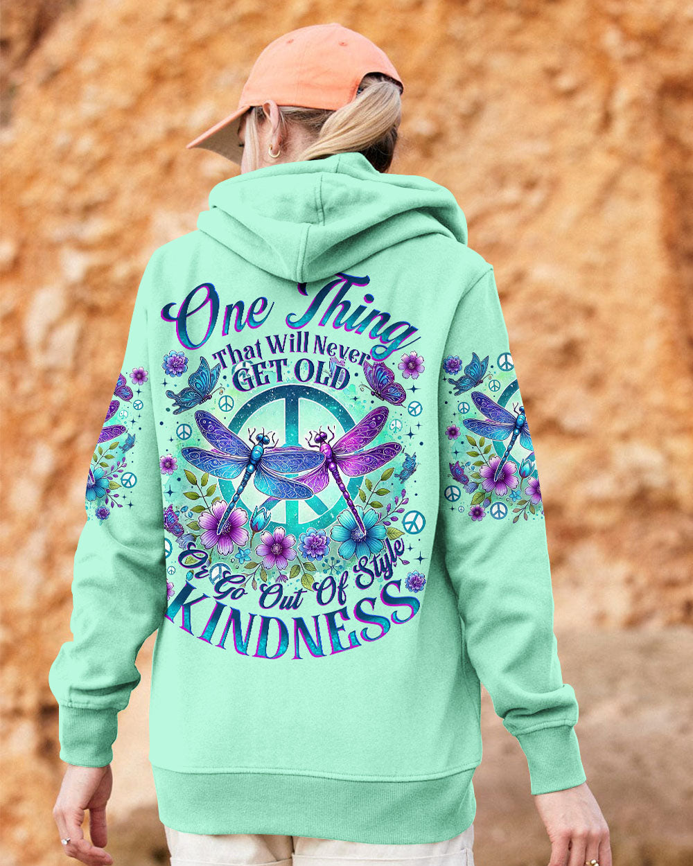Never Get Old or Go Out of Style Kindness Dragonfly and Peace Sign Graphic AOP Shirts _1_ ztqY4