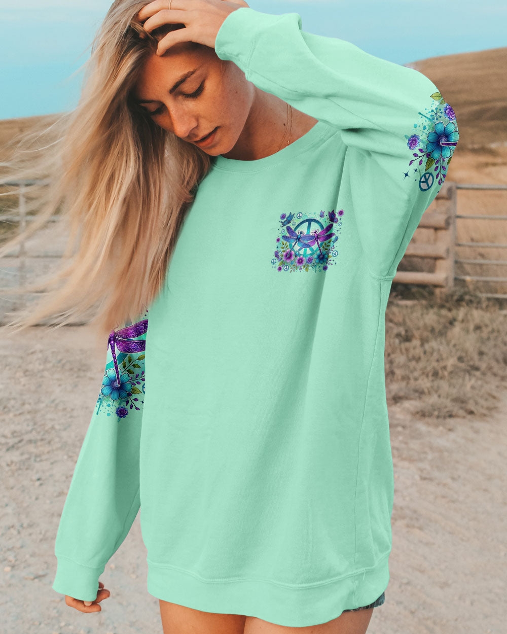 Never Get Old or Go Out of Style Kindness Dragonfly and Peace Sign Graphic AOP Shirts _8_ cPfam