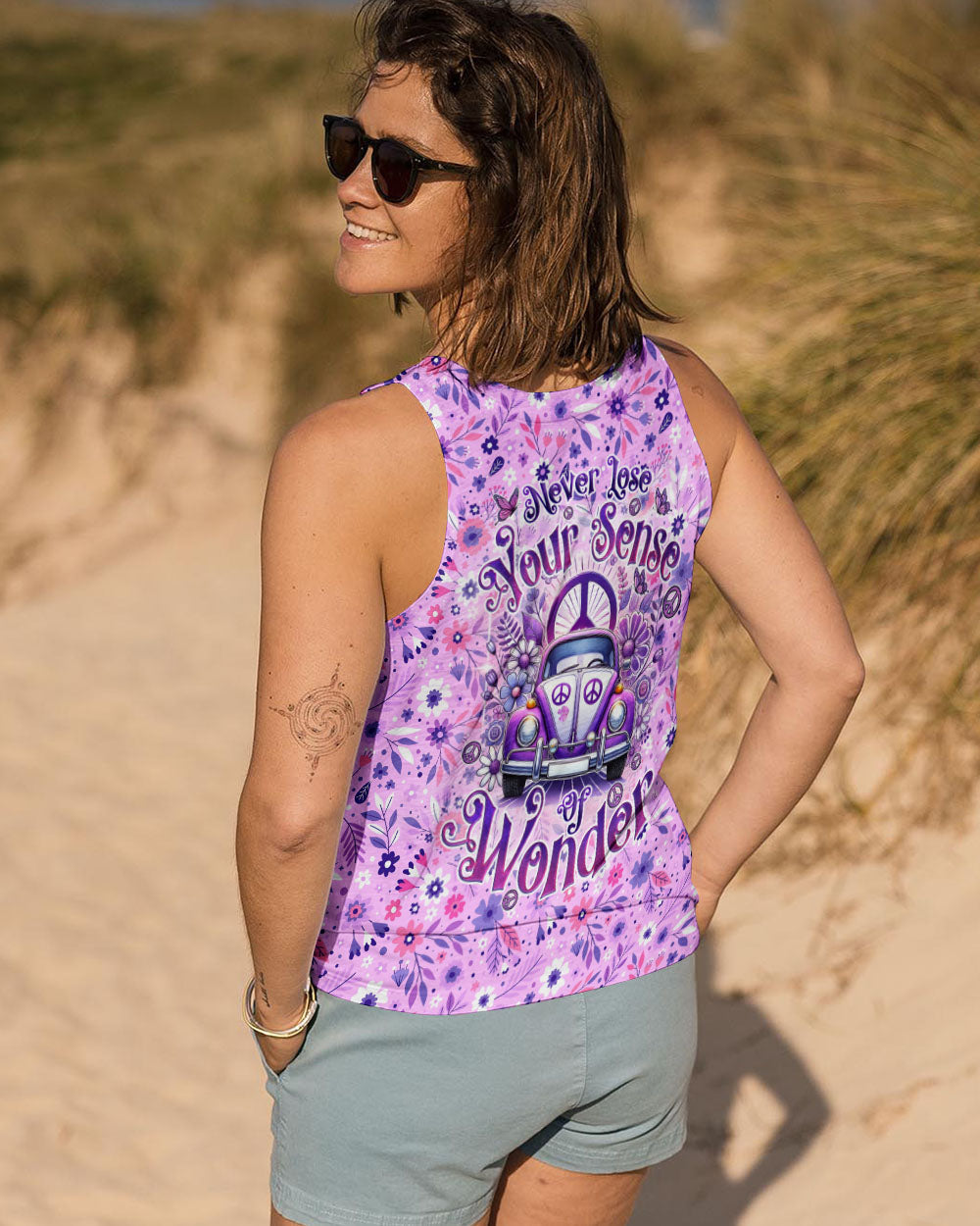 Never Lose Your Sense of Wonder Purple VW Hippie Car AOP Shirts _12_ owgQP