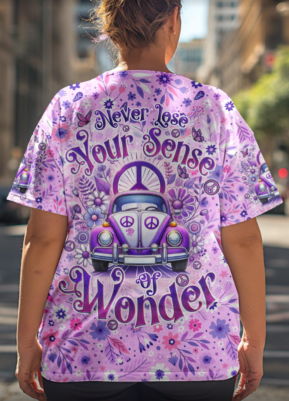 Never Lose Your Sense of Wonder Purple VW Hippie Car AOP Shirts _1_ CR7uE