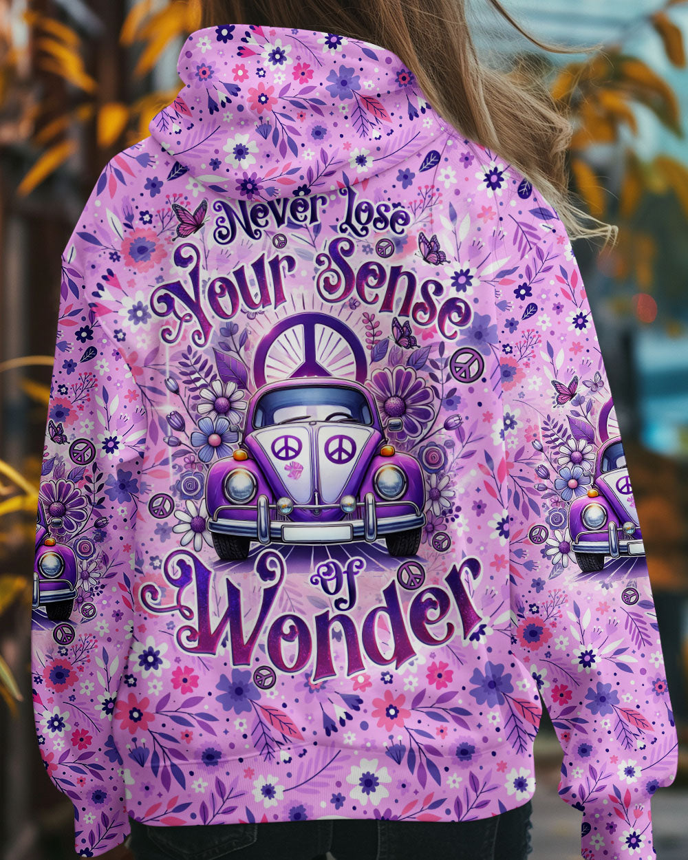 Never Lose Your Sense of Wonder Purple VW Hippie Car AOP Shirts _6_ bZiYA