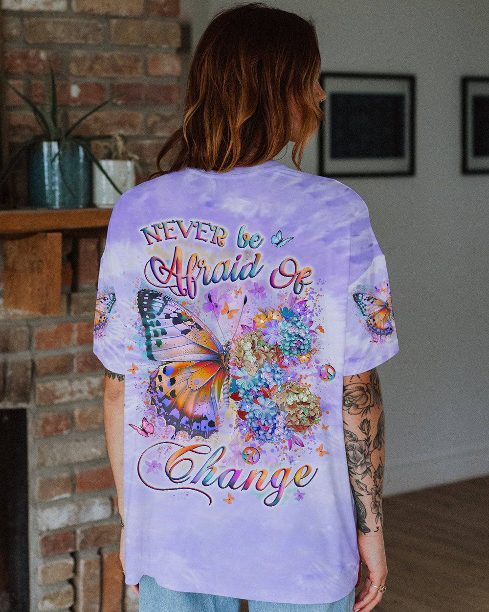 Never be Afraid of Change Purple Floral Butterfly Tie Dye AOP Shirts _10_ PxRSn