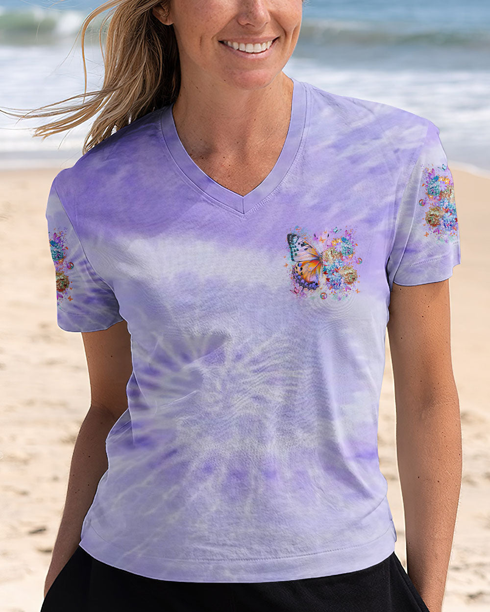 Never be Afraid of Change Purple Floral Butterfly Tie Dye AOP Shirts _11_ fBHcI