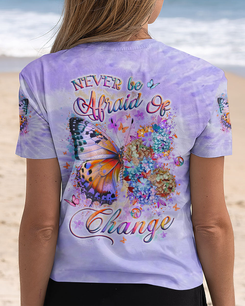 Never be Afraid of Change Purple Floral Butterfly Tie Dye AOP Shirts _12_ Droky