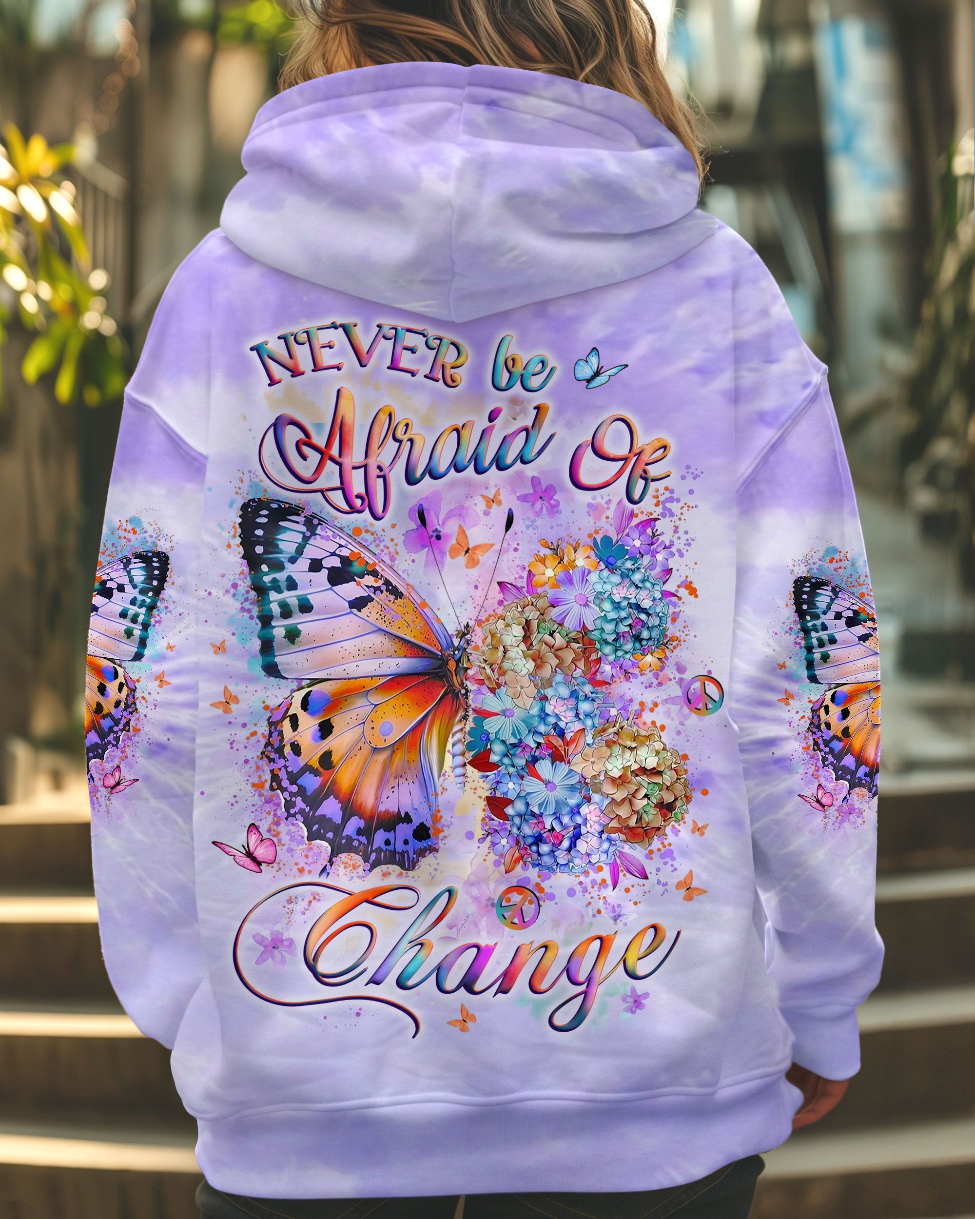 Never be Afraid of Change Purple Floral Butterfly Tie Dye AOP Shirts _1_ DZ3TA