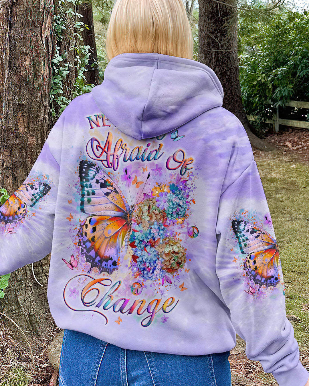 Never be Afraid of Change Purple Floral Butterfly Tie Dye AOP Shirts _8_ 8bOEq