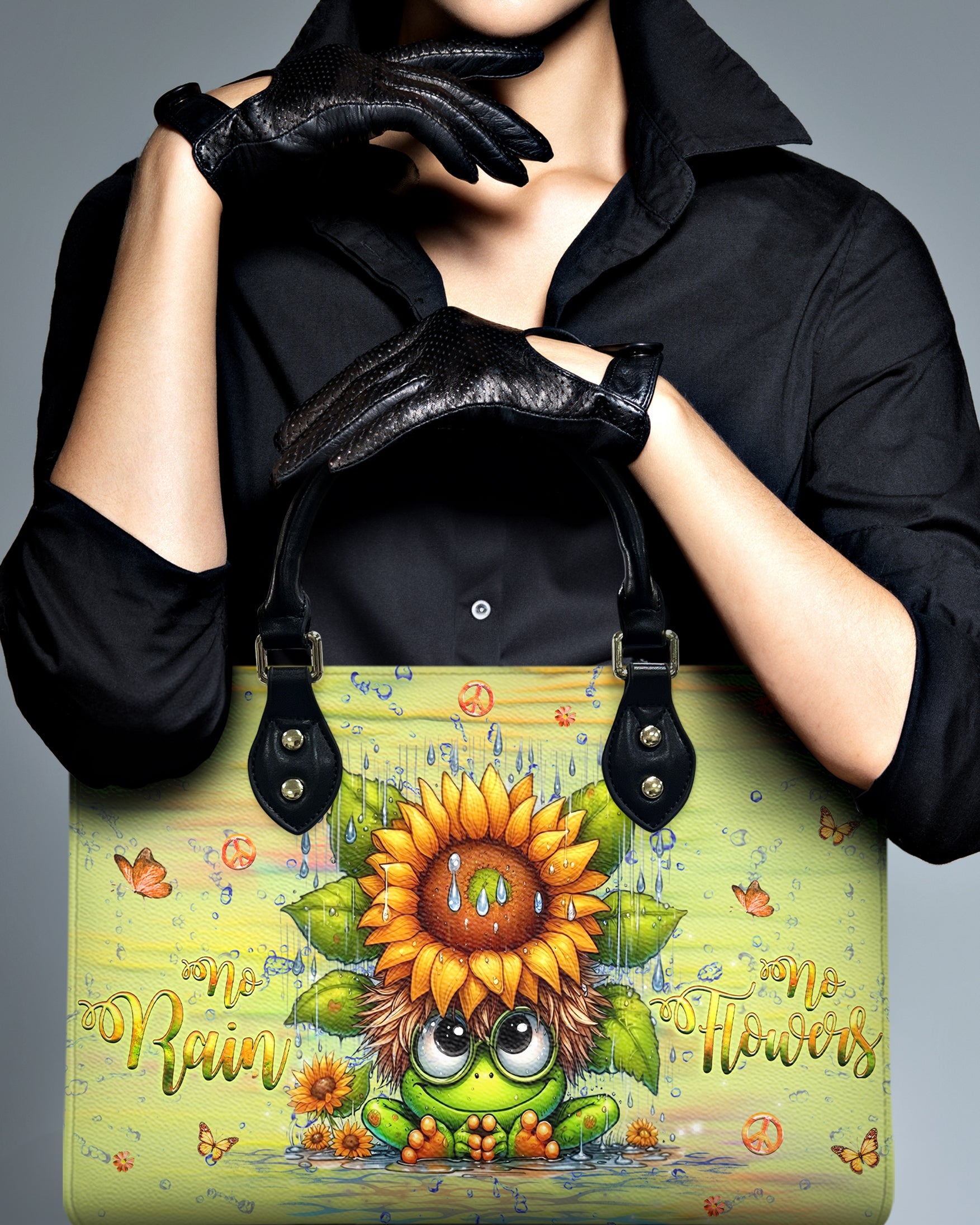 No Rain No Flowers Cute Frog with Sunflower Hippie Leather Bag Gift for Women _10_ Sl97Z