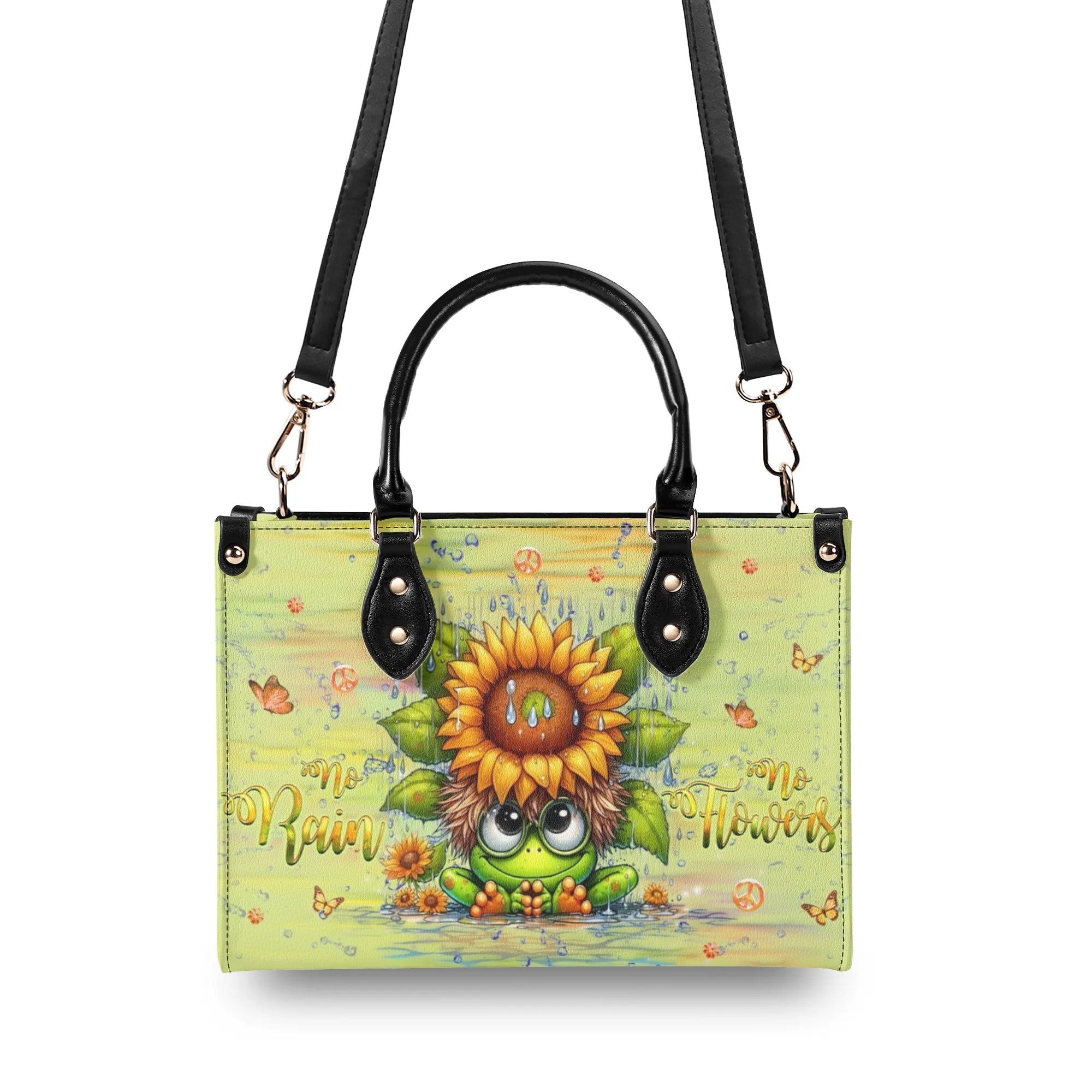 No Rain No Flowers Cute Frog with Sunflower Hippie Leather Bag Gift for Women _2_ TEMPh