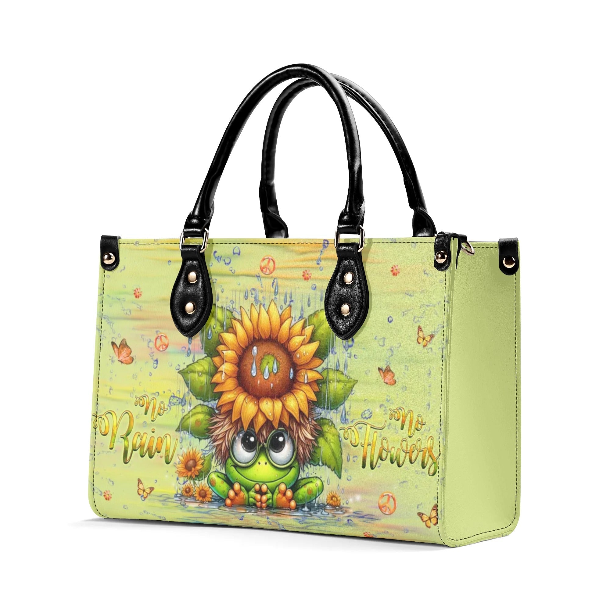 No Rain No Flowers Cute Frog with Sunflower Hippie Leather Bag Gift for Women _5_ lsxOg