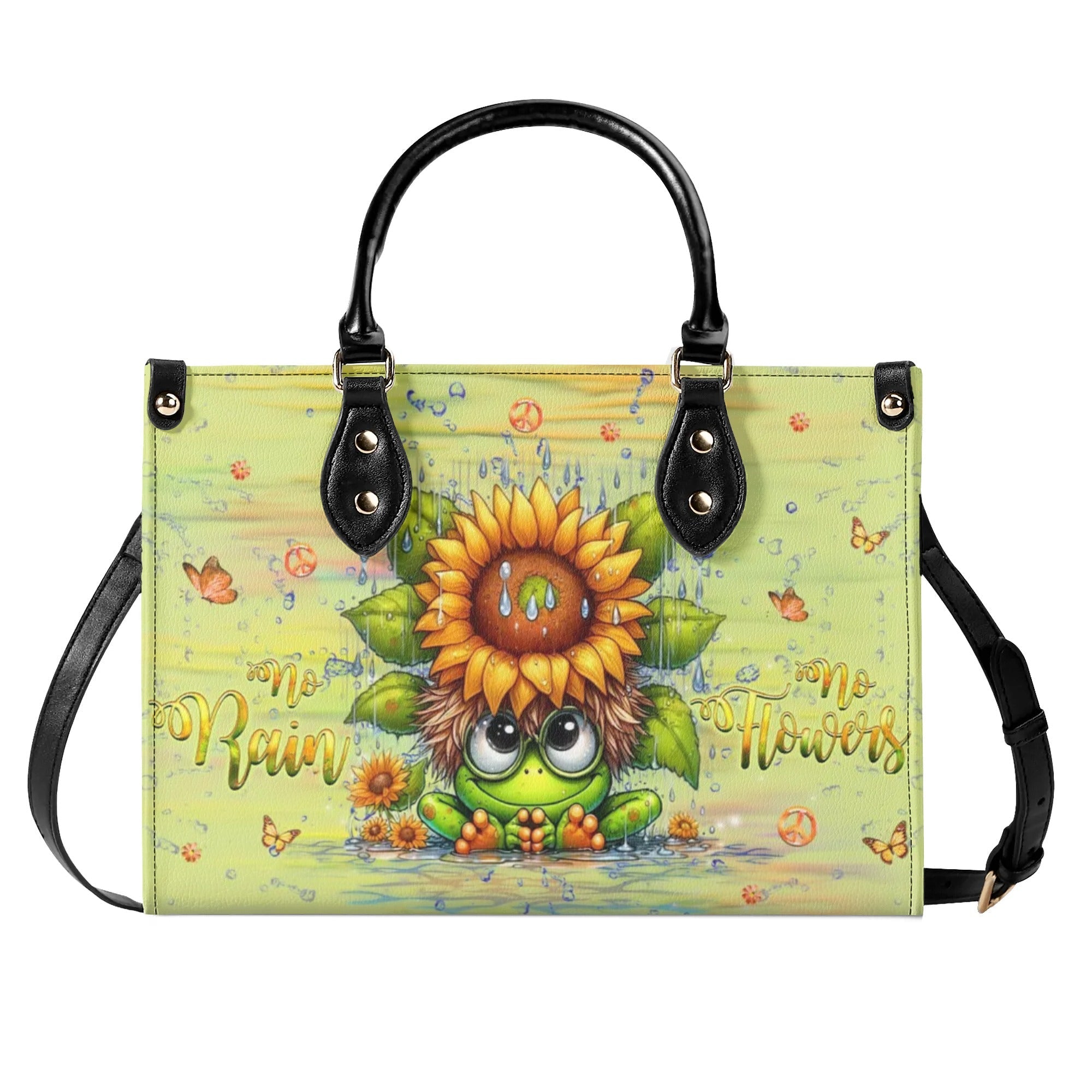 No Rain No Flowers Cute Frog with Sunflower Hippie Leather Bag Gift for Women _6_ B4Nsp