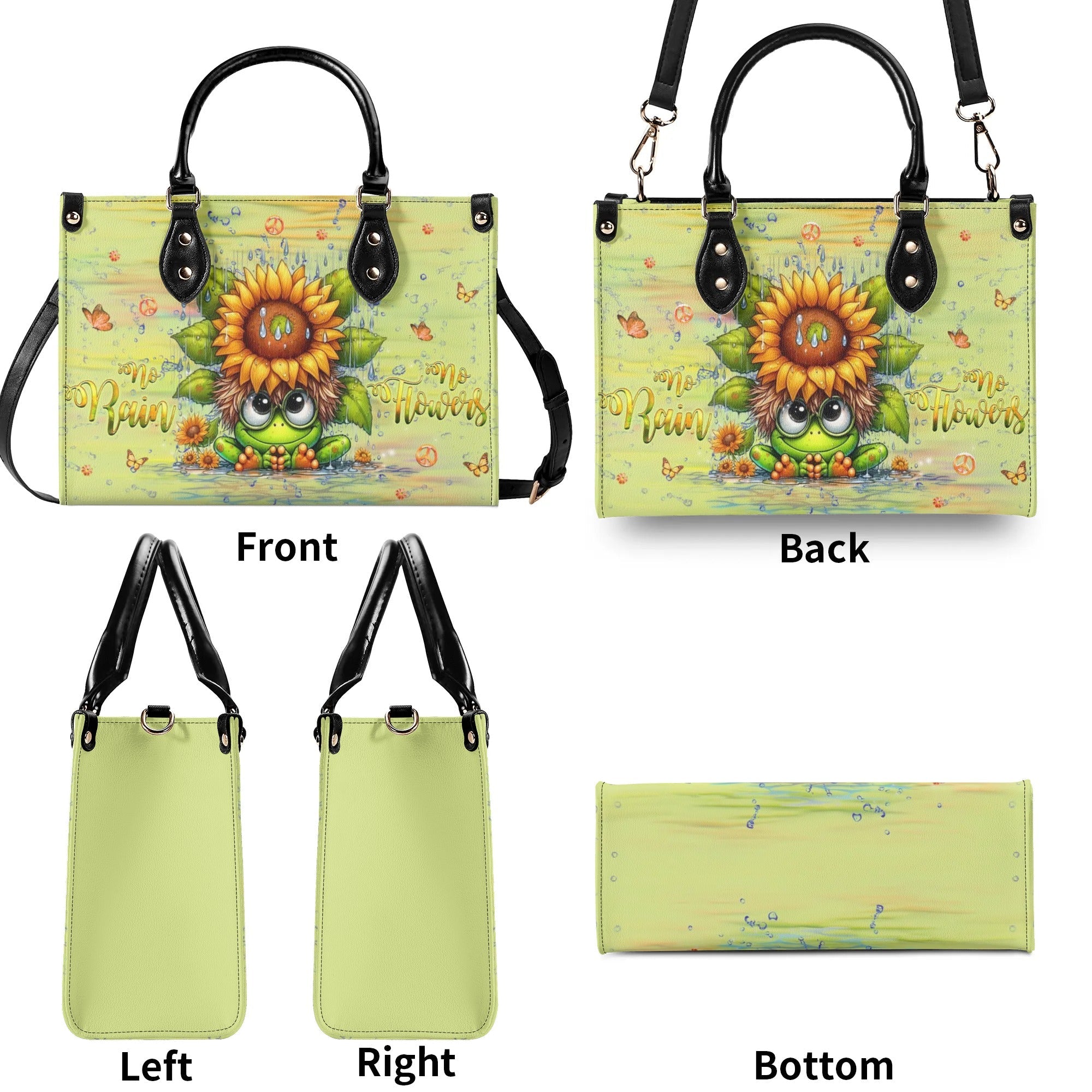 No Rain No Flowers Cute Frog with Sunflower Hippie Leather Bag Gift for Women _7_ JHGOW