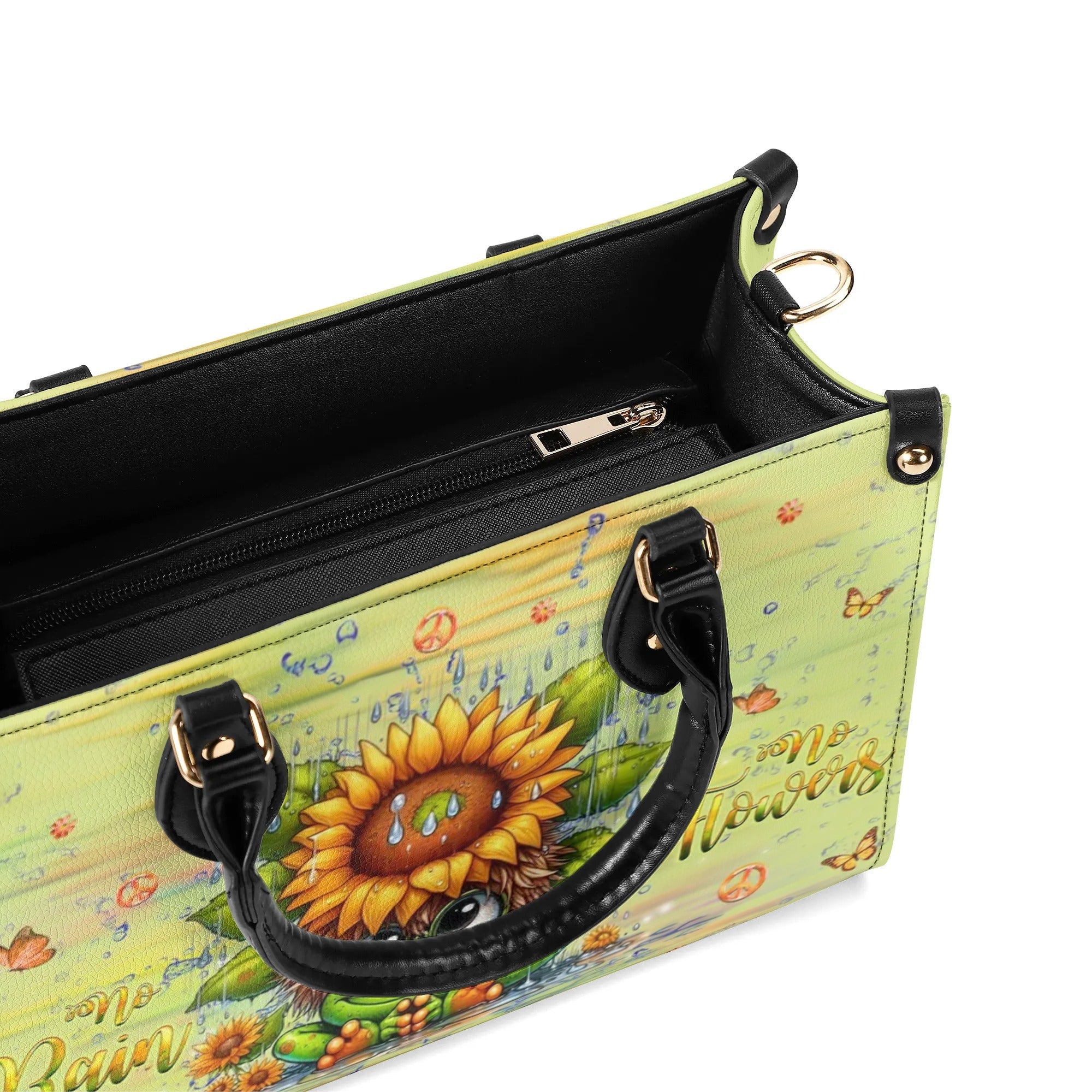 No Rain No Flowers Cute Frog with Sunflower Hippie Leather Bag Gift for Women _8_ 9gTK6