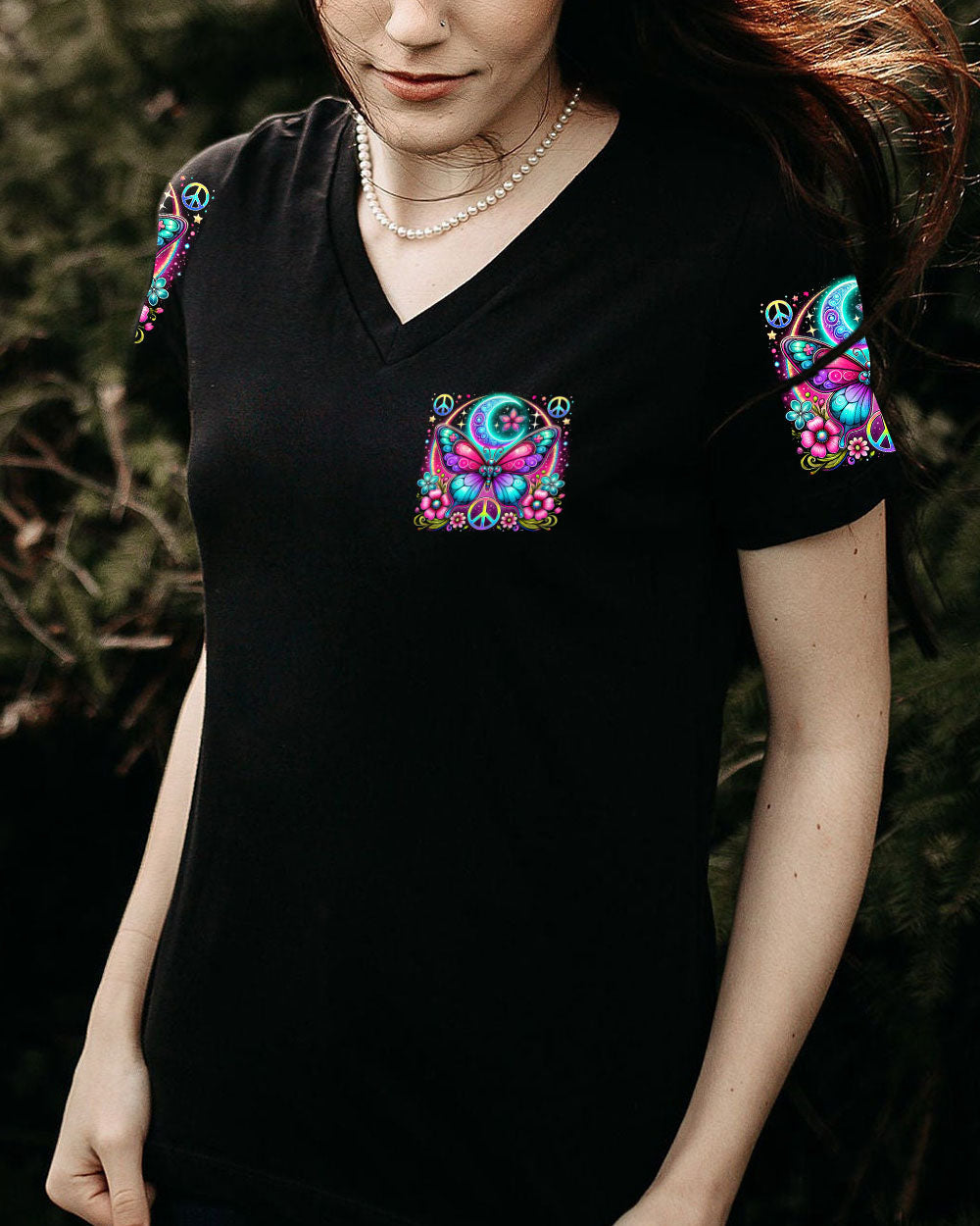 Nobody Can Bring You Peace But Yourself Colorful Butterfly and Moon AOP Shirts _2_ E7qx7
