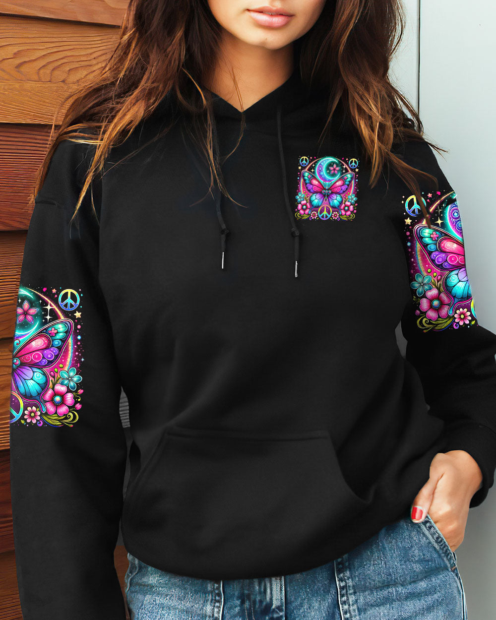 Nobody Can Bring You Peace But Yourself Colorful Butterfly and Moon AOP Shirts _4_ dZ0xn