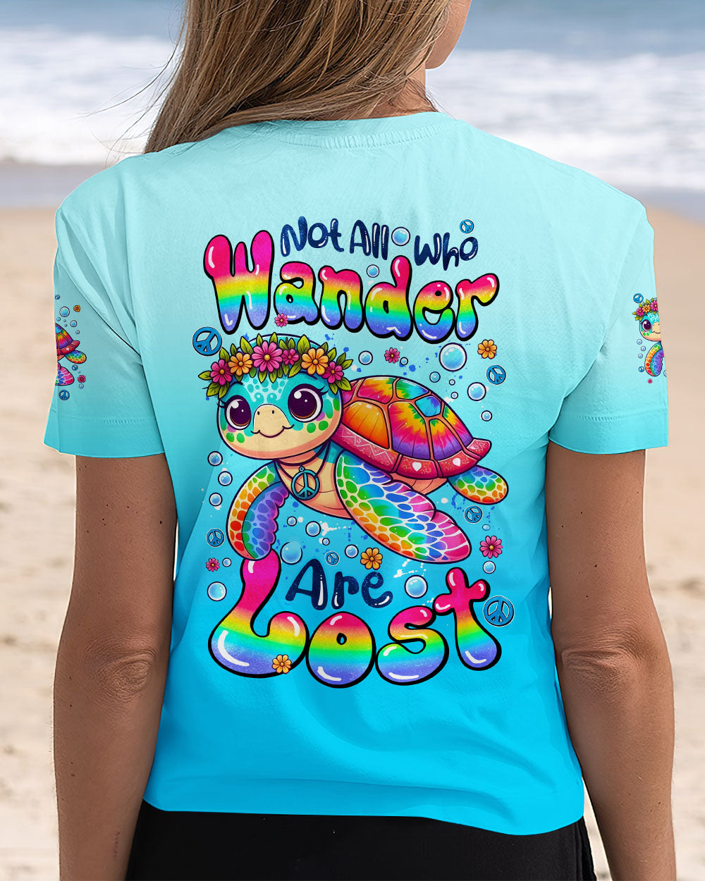 Not All Who Wander Are Lost Cute Turtle Rainbow _26 Peace Sign Hippie Design AOP Shirts _3_ HiciZ