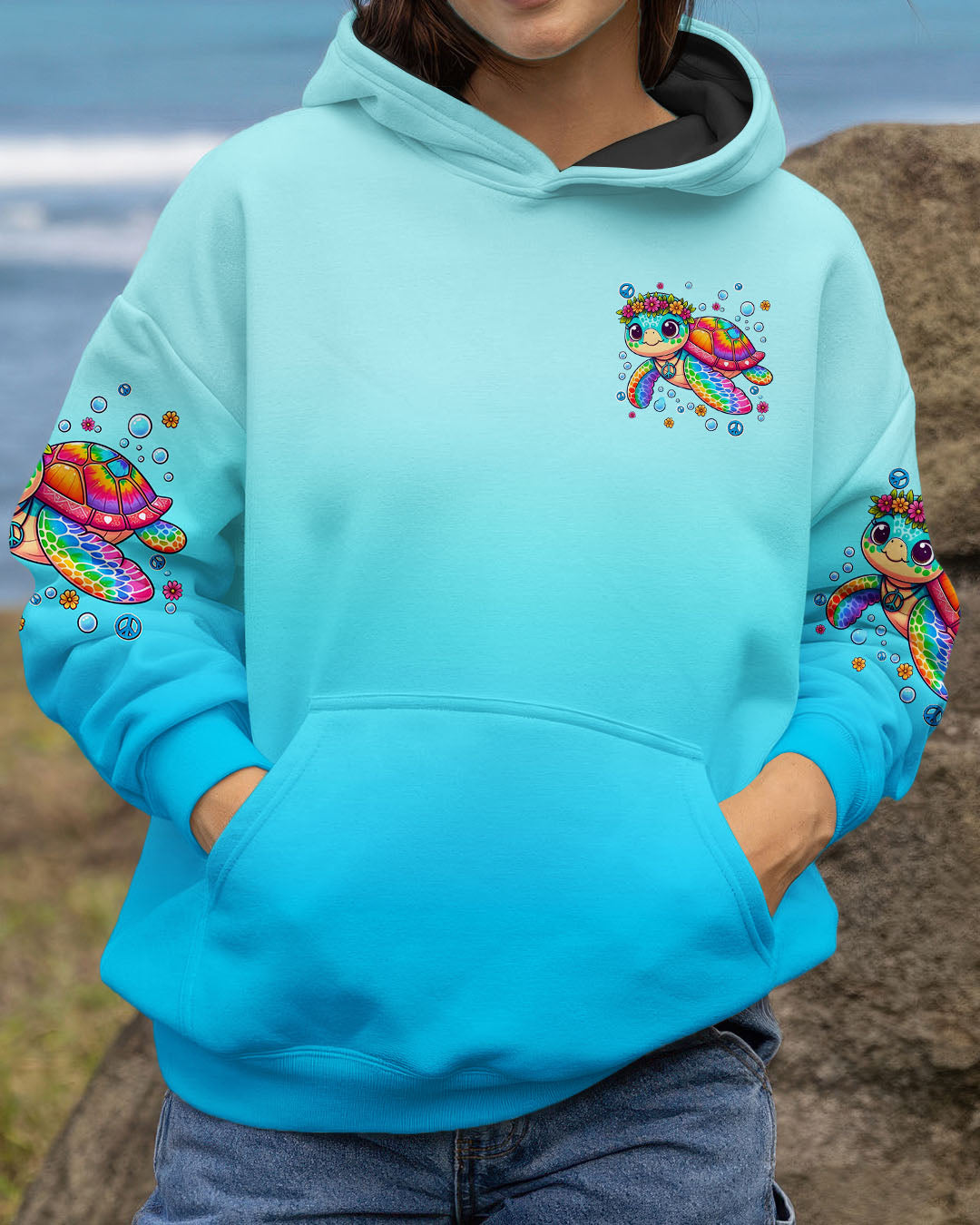 Not All Who Wander Are Lost Cute Turtle Rainbow _26 Peace Sign Hippie Design AOP Shirts _4_ rqZzQ