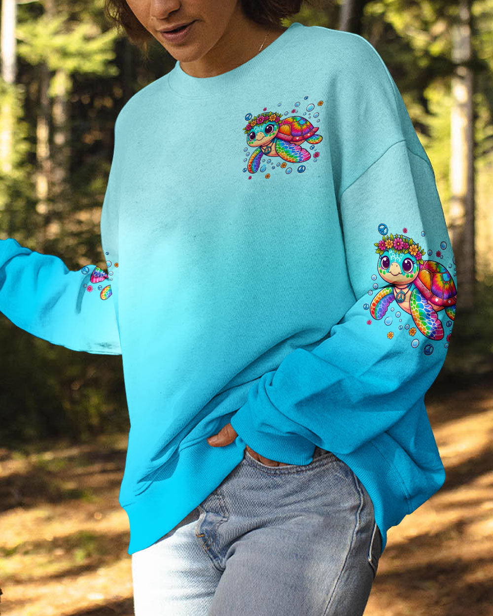 Not All Who Wander Are Lost Cute Turtle Rainbow _26 Peace Sign Hippie Design AOP Shirts _6_ T59Bh