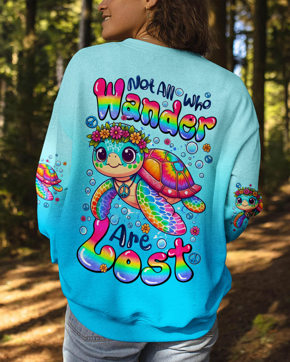 Not All Who Wander Are Lost Cute Turtle Rainbow _26 Peace Sign Hippie Design AOP Shirts _7_ PHNoY