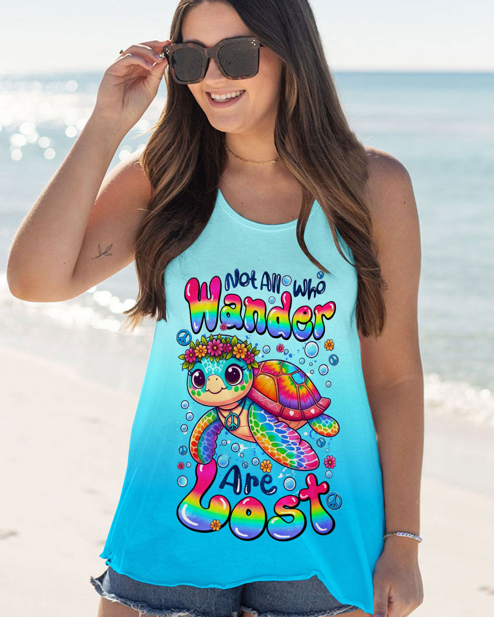 Not All Who Wander Are Lost Cute Turtle Rainbow _26 Peace Sign Hippie Design AOP Shirts _9_ l08eQ