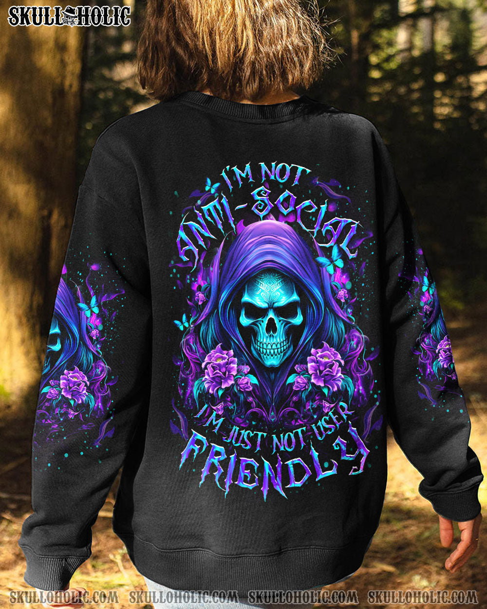 Not Anti Social Just Not User Friendly Skull Roses Gothic Graphic AOP Shirts _10_ OkVYv