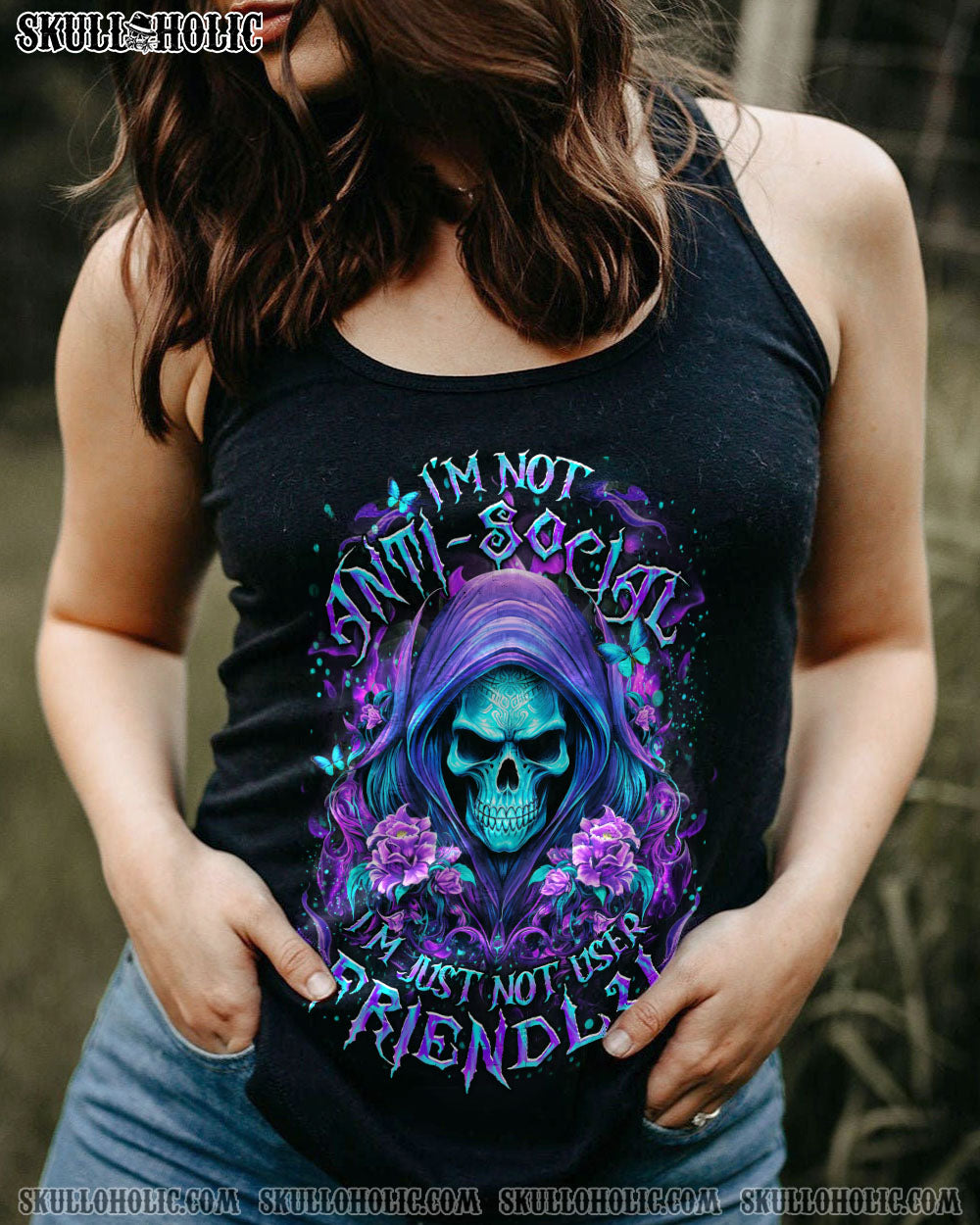 Not Anti Social Just Not User Friendly Skull Roses Gothic Graphic AOP Shirts _12_ cMBLO