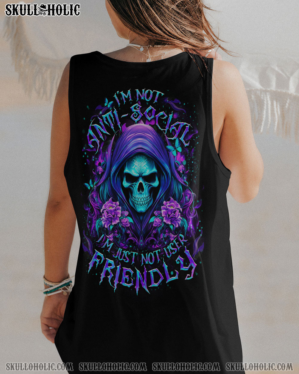 Not Anti Social Just Not User Friendly Skull Roses Gothic Graphic AOP Shirts _14_ E0vKp