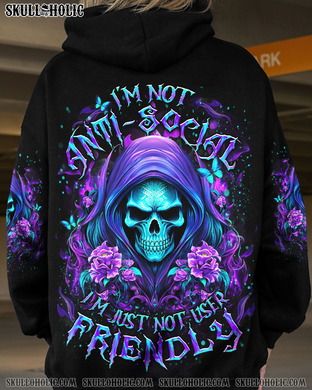 Not Anti Social Just Not User Friendly Skull Roses Gothic Graphic AOP Shirts _15_ B8soJ