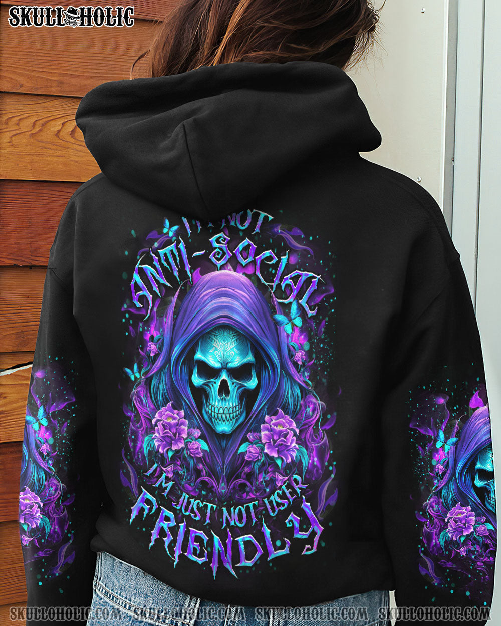 Not Anti Social Just Not User Friendly Skull Roses Gothic Graphic AOP Shirts _1_ hEOnN