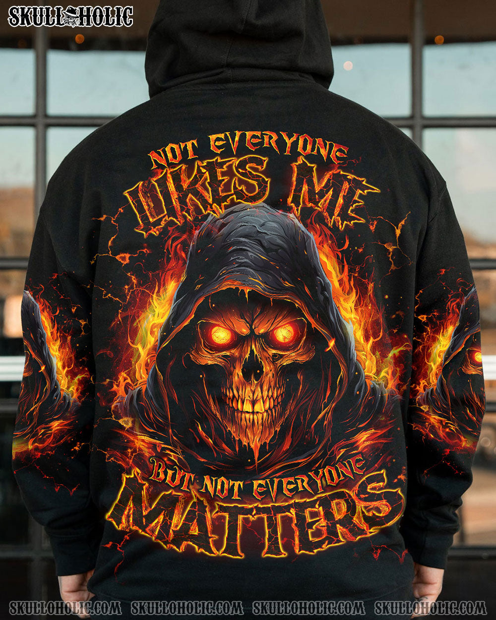 Not Everyone Likes Me Skull but Not Everyone Matters Grim Reaper Fiery Eyes AOP Shirts _5_ KmjXb