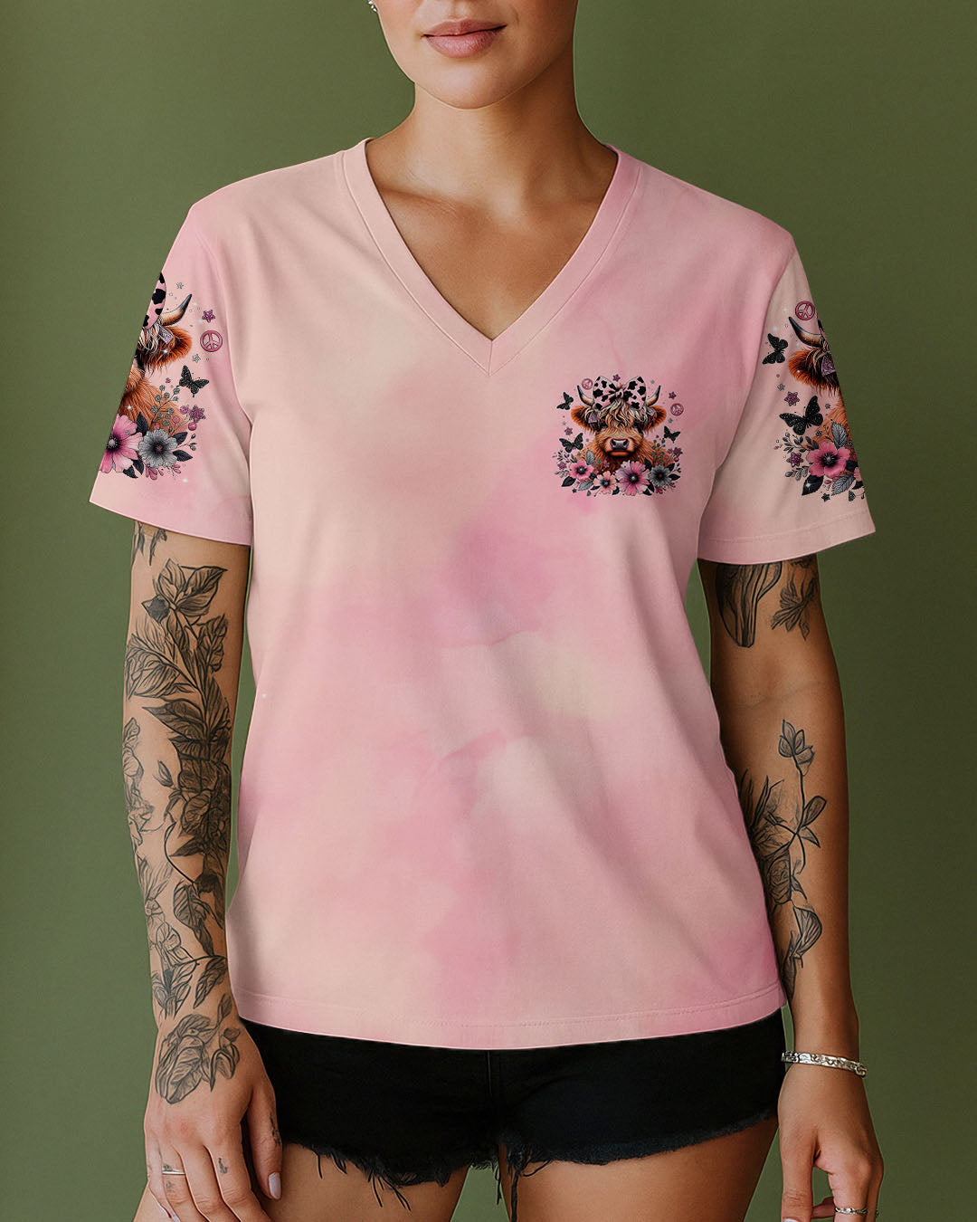 Not a Hot Mess Im A Spicy Disaster Cute Cow Design with Flowers _26 Butterflies AOP Shirts _2_ iBC8S