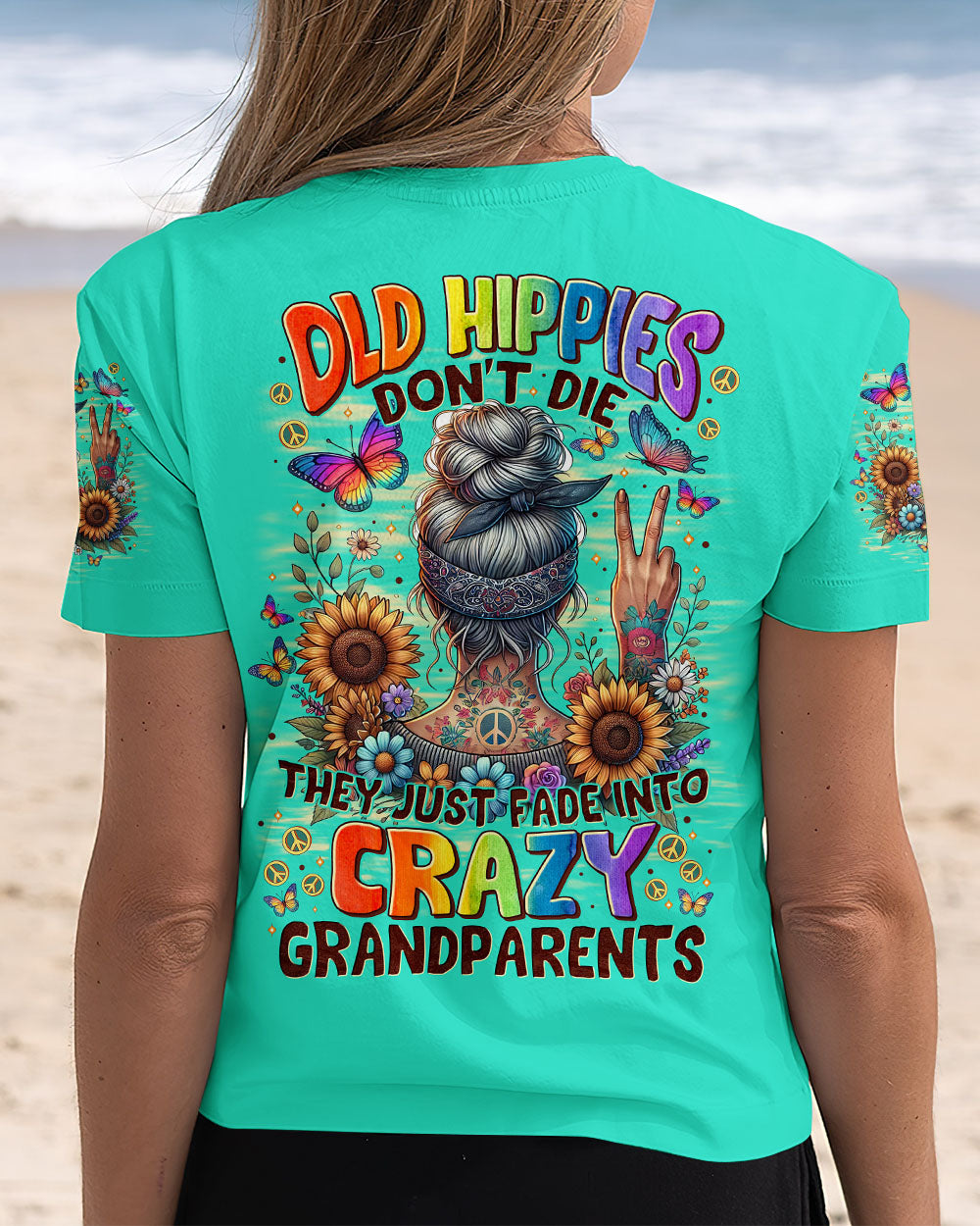 Old Hippies Crazy Grandparents Funny Peace sign with Flower AOP Shirts _5_ QCaNX