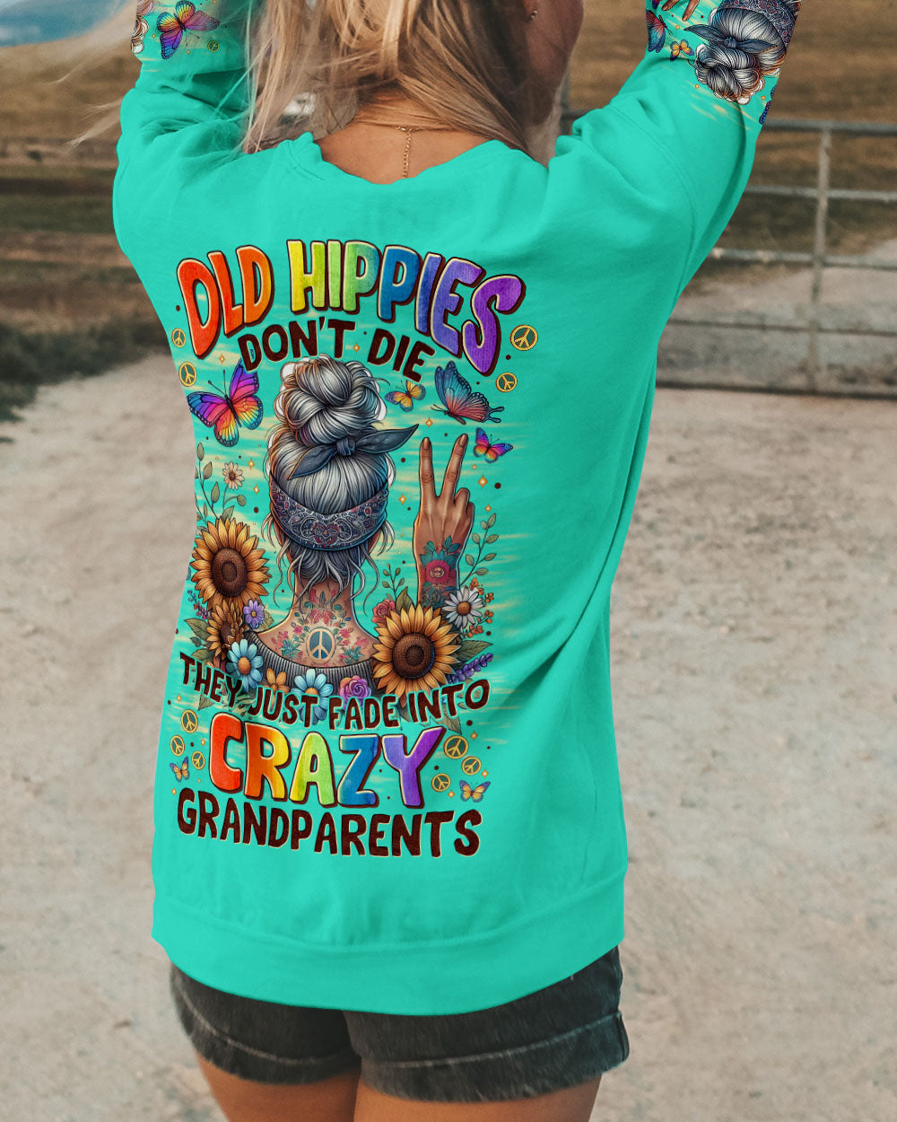 Old Hippies Crazy Grandparents Funny Peace sign with Flower AOP Shirts _9_ skKNg