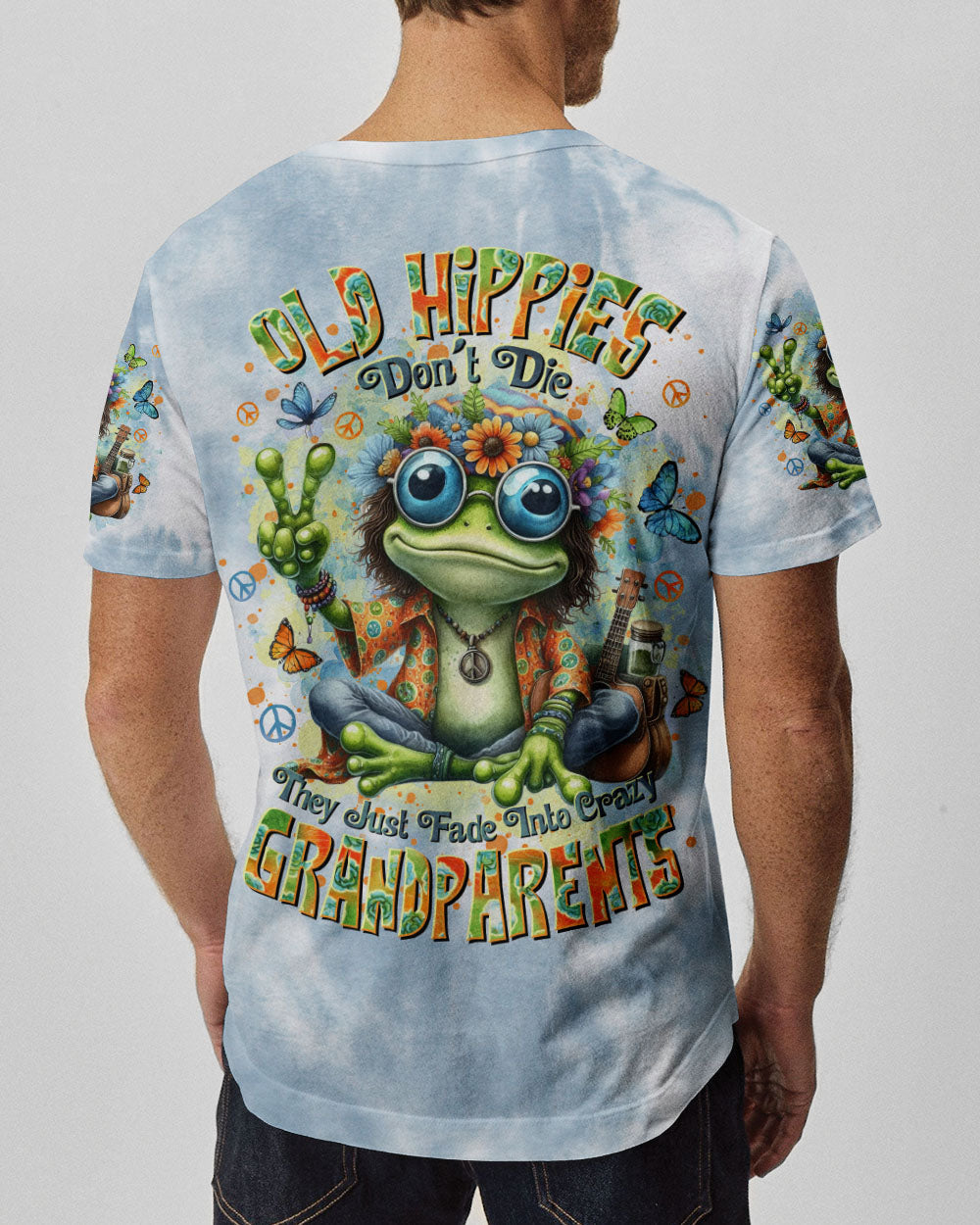 Old Hippies Dont Die Crazy Grandparents Funny Frog Tie Dye Hippie AOP Shirts _3_ pNWWQ