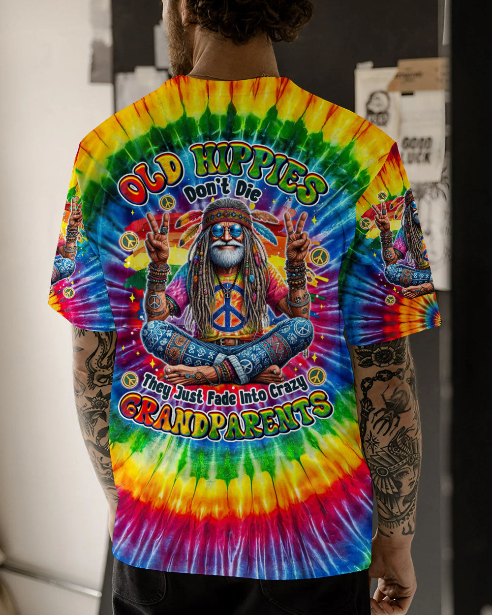 Old Hippies Dont Die Crazy Grandparents Funny Tie Dye Hippie Peace Sign AOP Shirts _14_ nEgxB