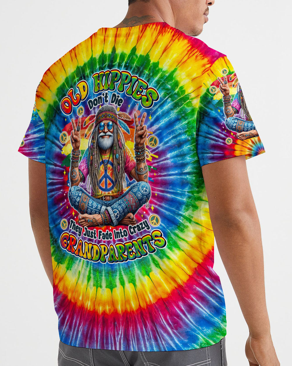 Old Hippies Dont Die Crazy Grandparents Funny Tie Dye Hippie Peace Sign AOP Shirts _16_ zxwbq