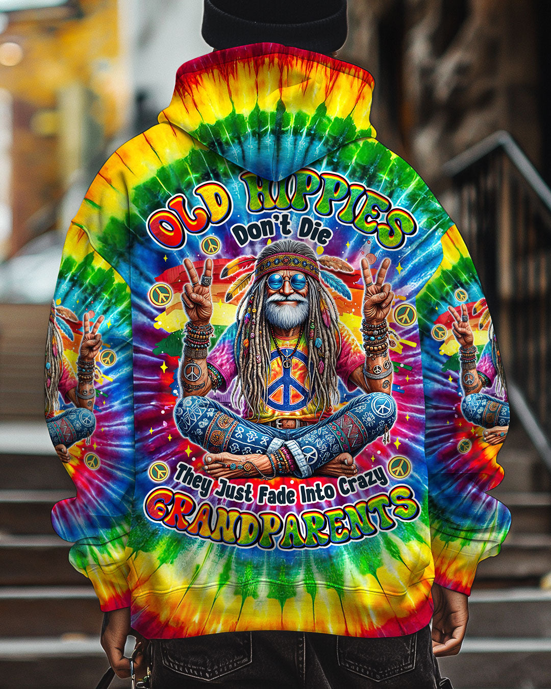 Old Hippies Dont Die Crazy Grandparents Funny Tie Dye Hippie Peace Sign AOP Shirts _1_ 8Ydv2