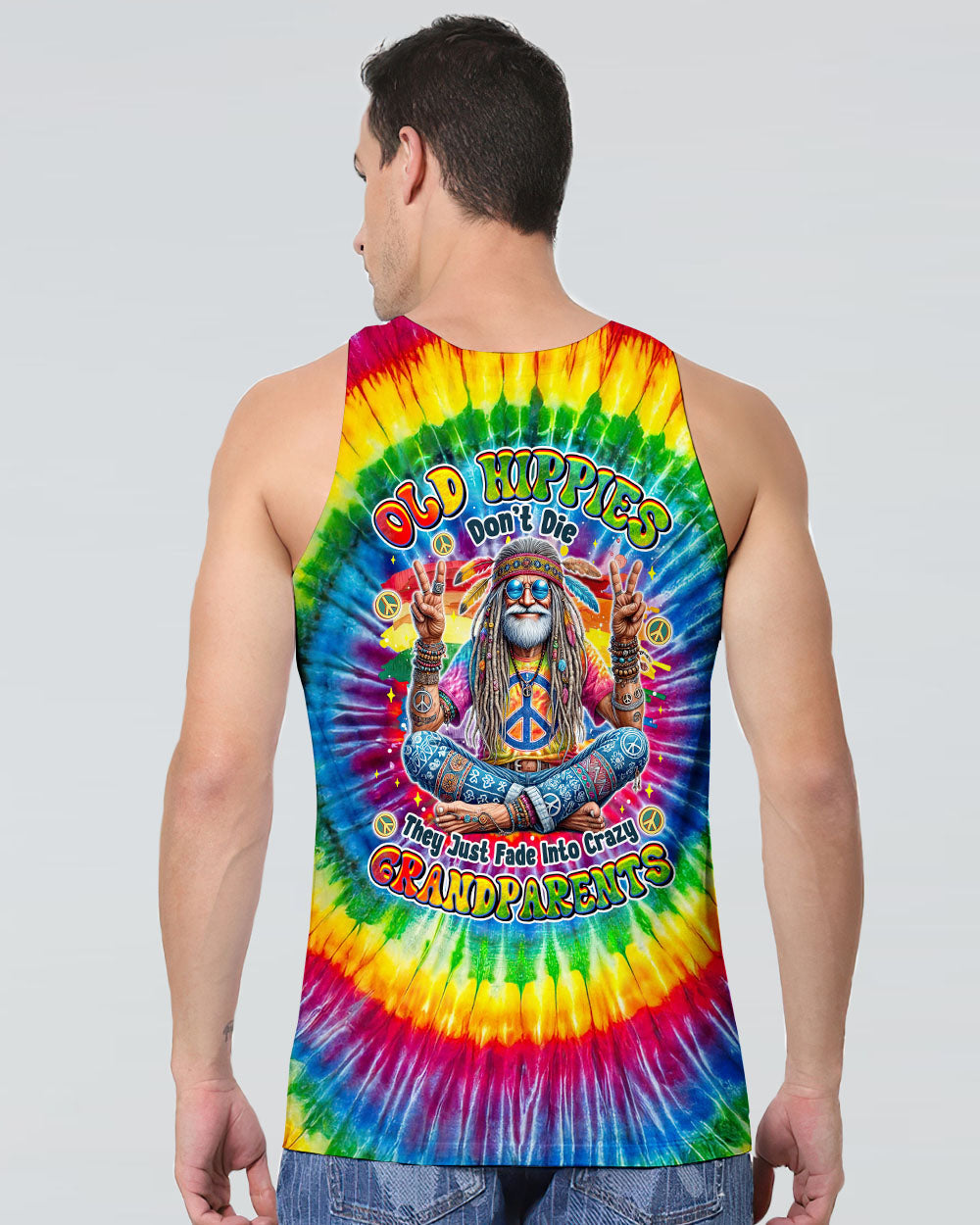Old Hippies Dont Die Crazy Grandparents Funny Tie Dye Hippie Peace Sign AOP Shirts _7_ c7jFS