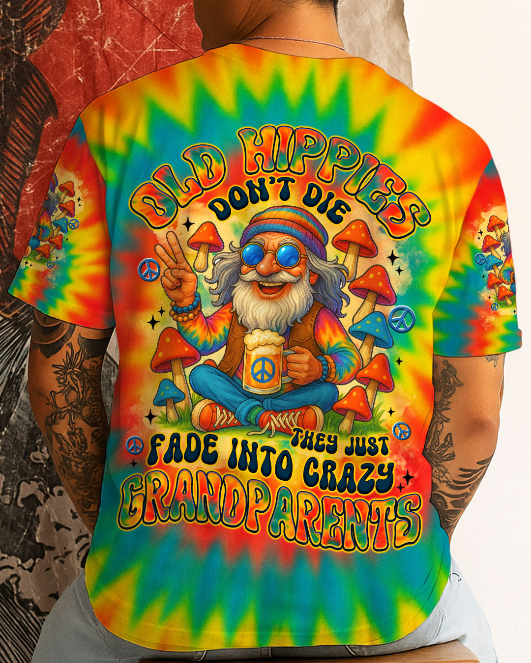 Old Hippies Dont Die Fade Into Crazy Grandparents Funny Tie Dye Design AOP Shirts _15_ OxzWN