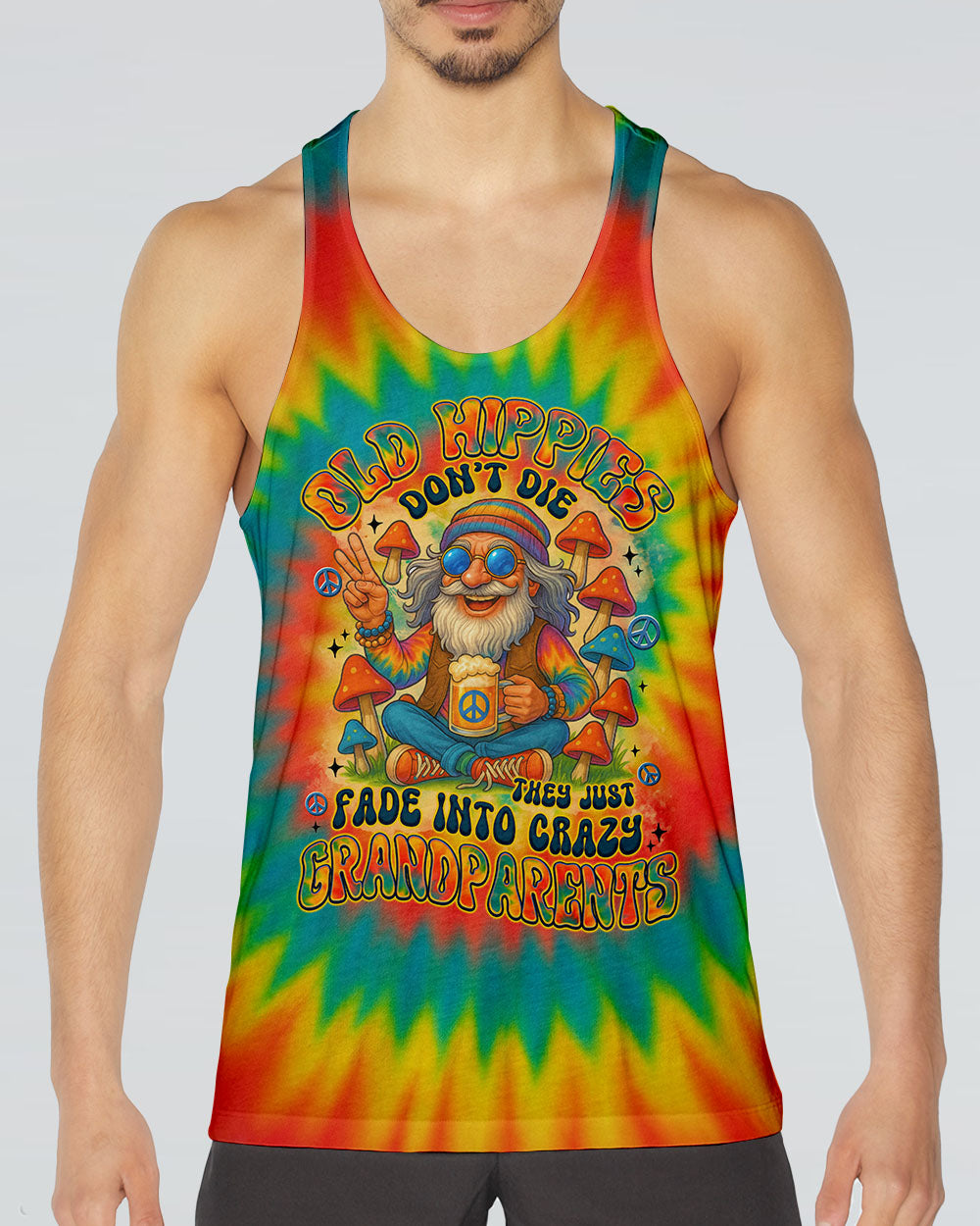 Old Hippies Dont Die Fade Into Crazy Grandparents Funny Tie Dye Design AOP Shirts _8_ M5Fxu