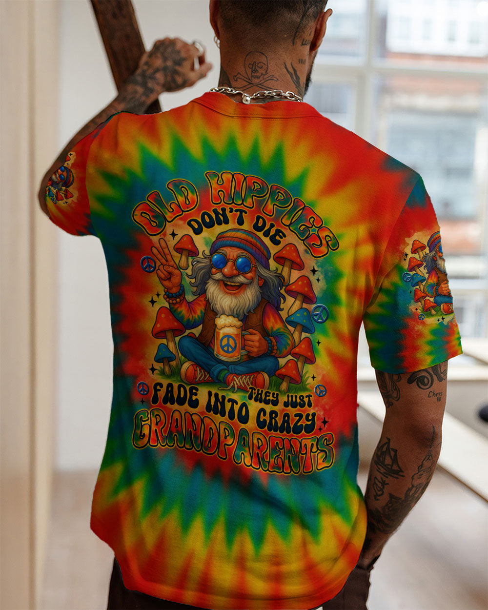 Old Hippies Dont Die Fade Into Crazy Grandparents Funny Tie Dye Design AOP Shirts _9_ xEtWS