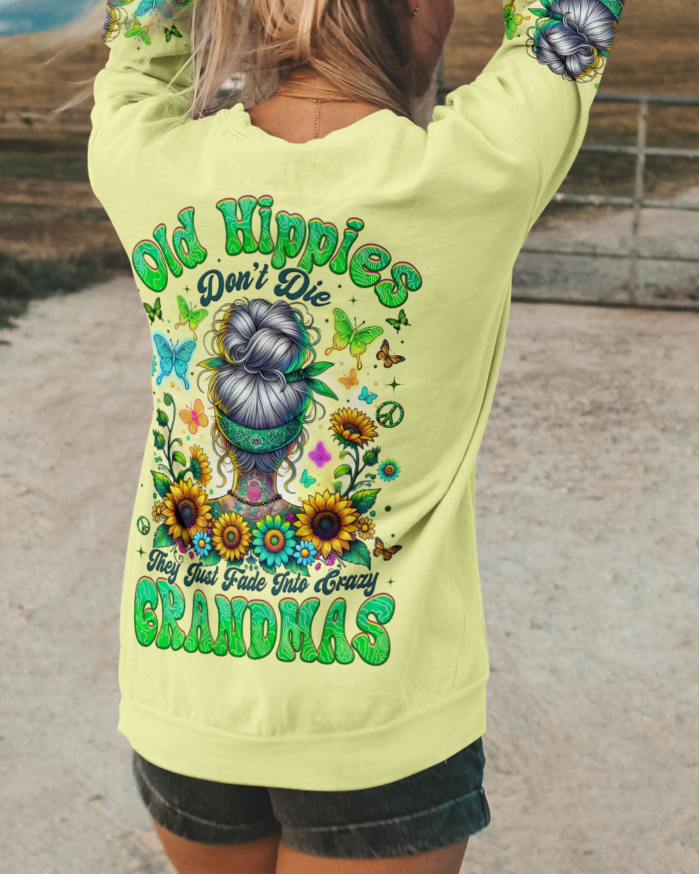 Old Hippies Dont Die Funny Grandma Hippie Graphic AOP Shirts _3_ LbTaB