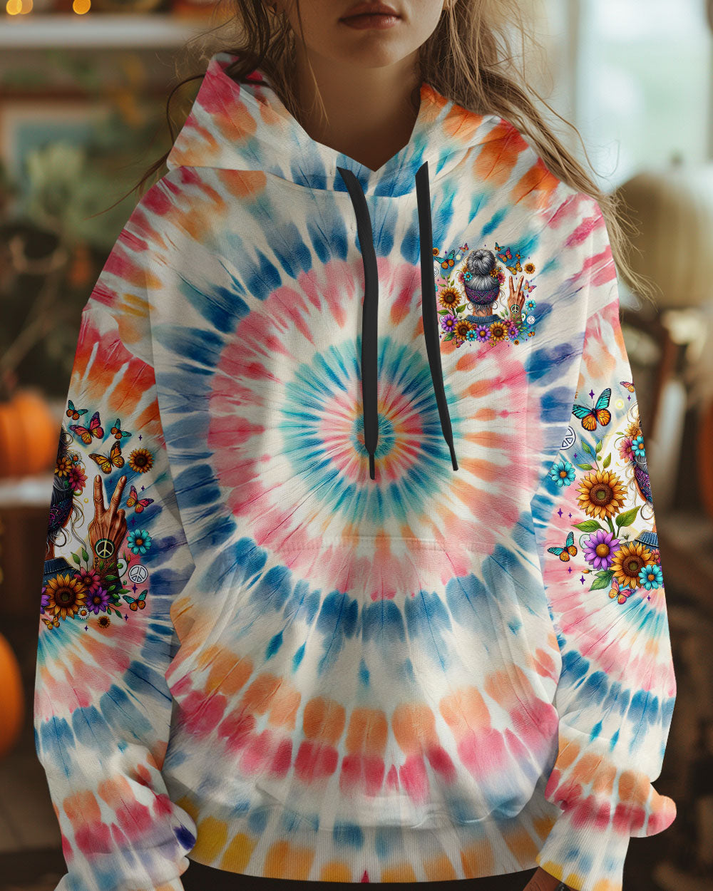 Old Hippies Dont Die The Laughter Tie Dye Retro Peace and Flowers AOP Shirts _6_ OJGG9